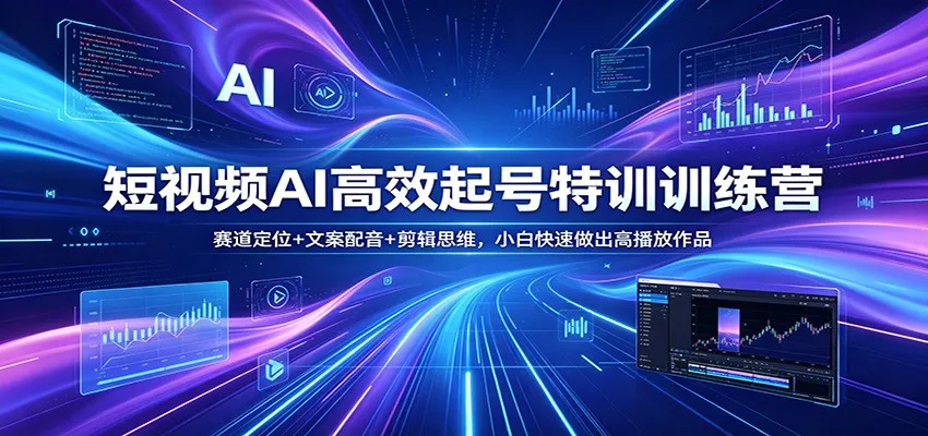 短视频AI高效起号特训训练营：赛道定位+文案配音+剪辑思维，小白快速做出高播放作品-副业吧