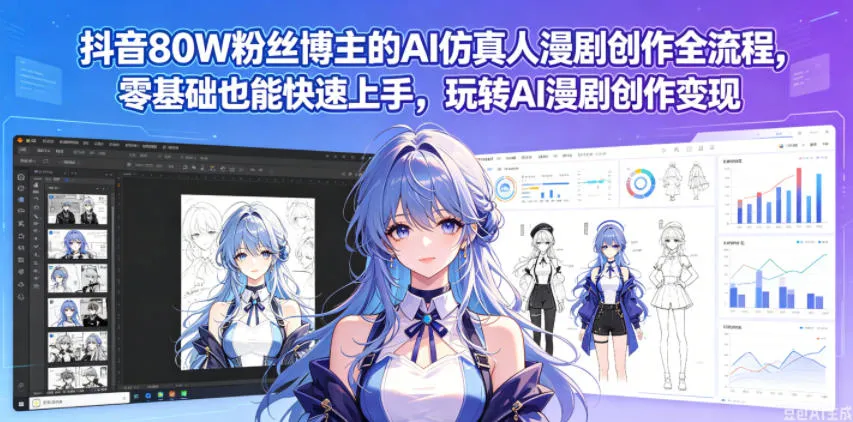 抖音80W粉丝博主的AI仿真人漫剧创作全流程，零基础也能快速上手，玩转AI漫剧创作变现-副业吧
