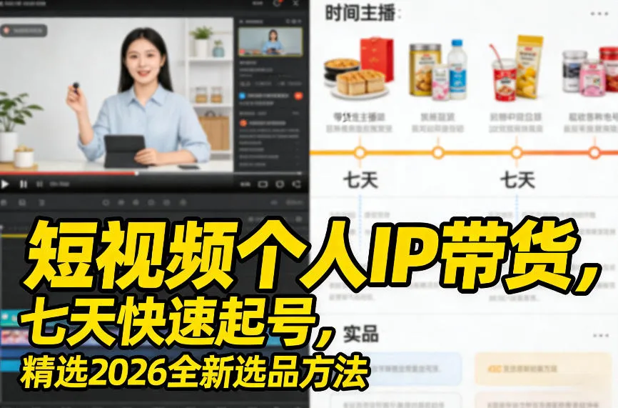 短视频个人IP带货，七天快速起号，精选2026全新选品方法-副业吧