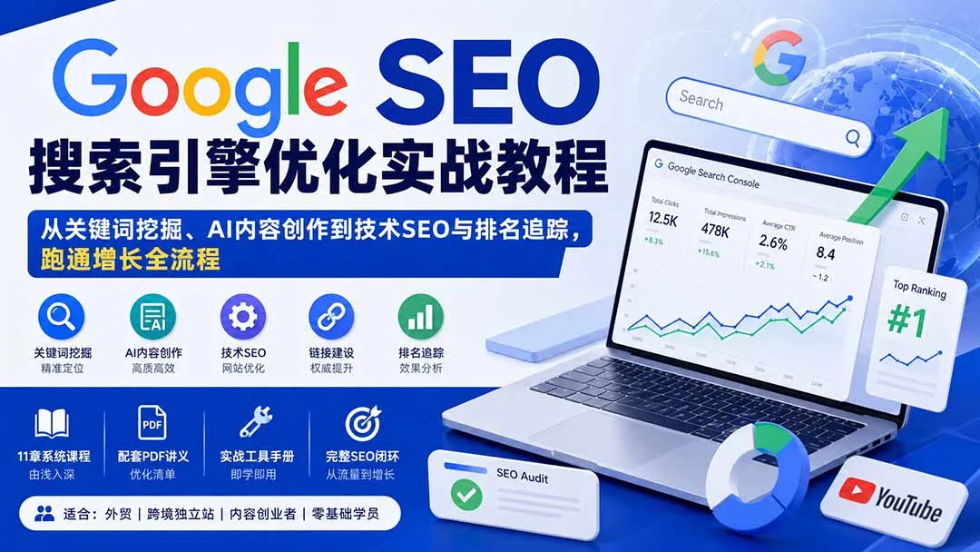 Google SEO搜索引擎优化实战教程：从关键词挖掘、AI内容创作到技术SEO与排名追踪，跑通增长全流程-副业吧