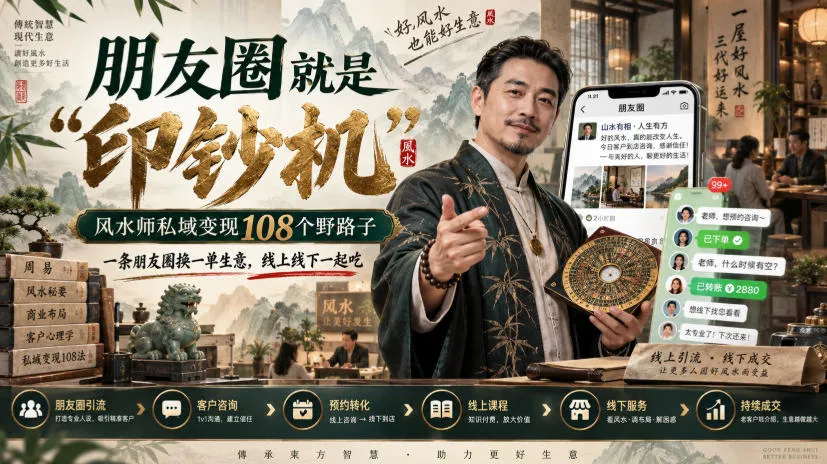 朋友圈就是“印钞机”,风水师私域变现108个野路子,一条朋友圈换一单生意,线上线下一起吃【文档】-副业吧