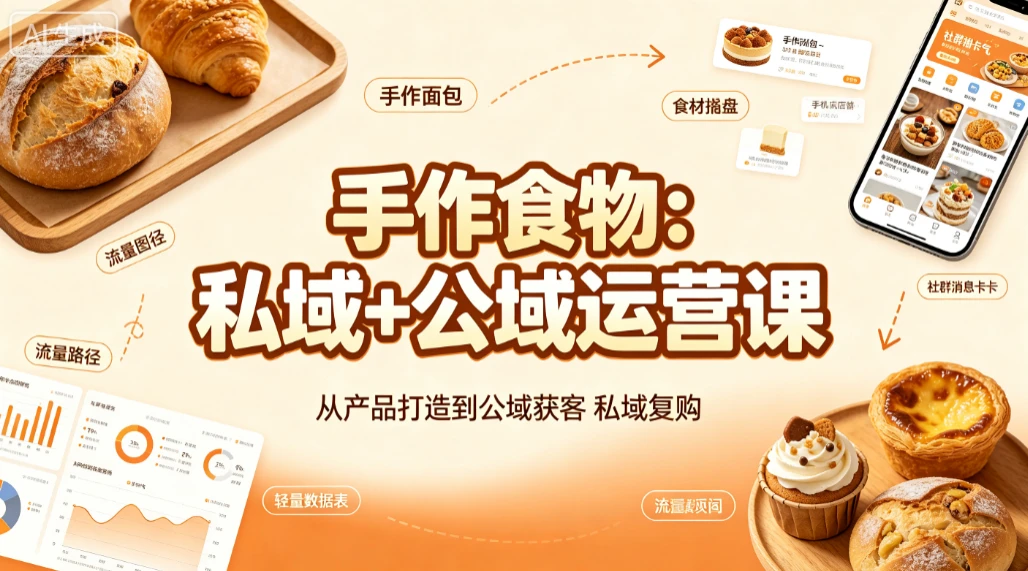 【精】手作食物:私域+公域运营课,从产品打造到公域获客私域复购-副业吧