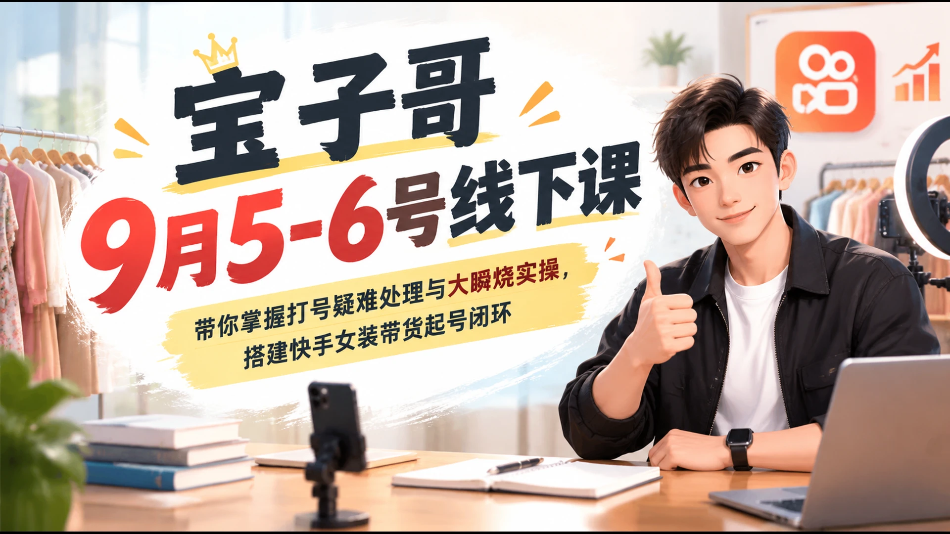 宝子哥9月5-6号线下课,带你掌握打号疑难处理与大瞬烧实操,搭建快手女装带货起号闭环-副业吧