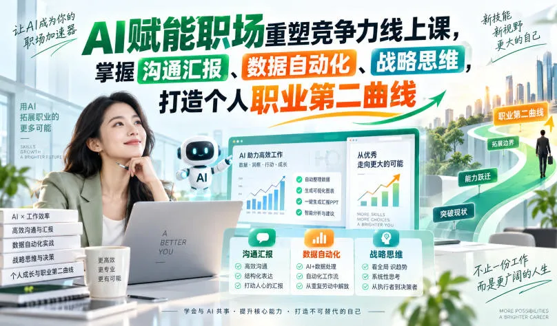 AI赋能职场重塑竞争力线上课,掌握沟通汇报、数据自动化、战略思维,打造个人职业第二曲线-副业吧