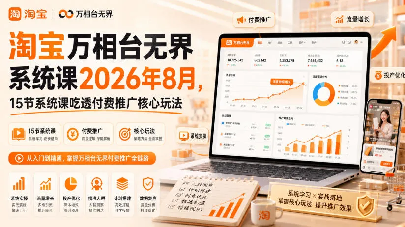 淘宝万相台无界系统课2026年8月,15节系统课吃透付费推广核心玩法-副业吧