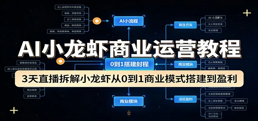 AI小龙虾商业运营教程：3天直播拆解小龙虾从0到1商业模式搭建到盈利-副业吧