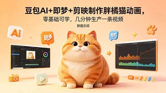 （18431期）豆包AI+即梦+剪映制作胖橘猫动画，零基础可学，几分钟生产一条视频，附提示词-副业吧