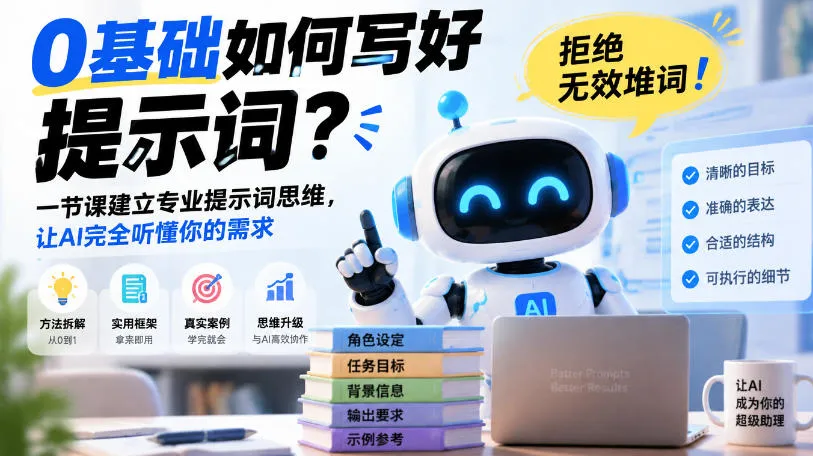 0基础如何写好提示词，拒绝无效堆词！一节课建立专业提示词思维，让AI完全听懂你的需求-副业吧