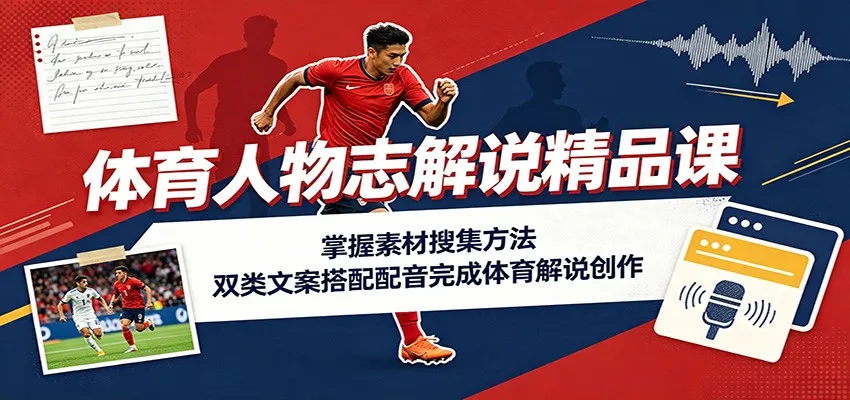 体育人物志解说精品课：掌握素材搜集方法，双类文案搭配配音完成体育解说创作-副业吧