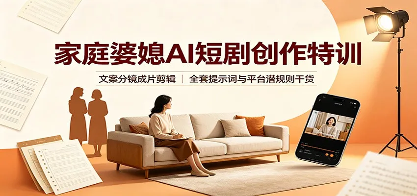 家庭婆媳AI短剧创作特训：文案分镜成片剪辑，全套提示词与平台潜规则干货-副业吧