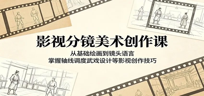 影视分镜美术创作课：从基础绘画到镜头语言，掌握轴线调度武戏设计等影视创作技巧-副业吧