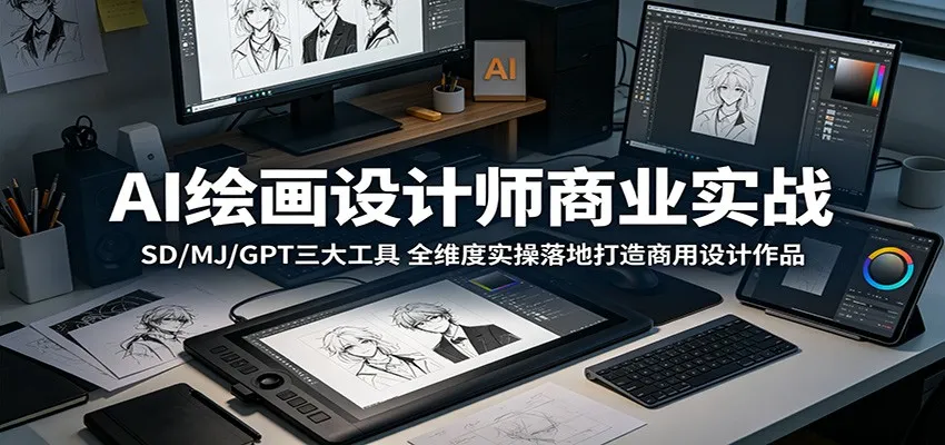 AI绘画设计师商业实战:SD/MJ/GPT三大工具,全维度实操落地打造商用设计作品-副业吧