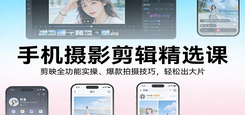 手机摄影剪辑精选课：剪映全功能实操、爆款拍摄技巧，轻松出大片-副业吧