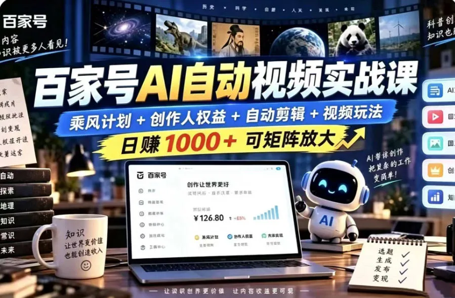 百家号自动矩阵玩法,长期可以做的项目,日入1k+,真正的睡后收入-副业吧