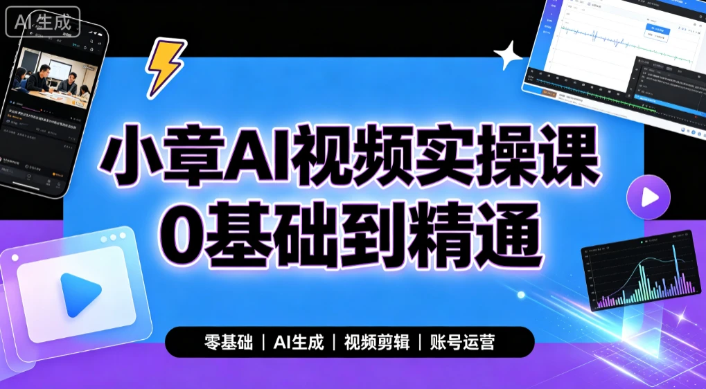 【精】小章AI视频实操课0基础到精通,零基础、AI生成、视频剪辑、账号运营-副业吧