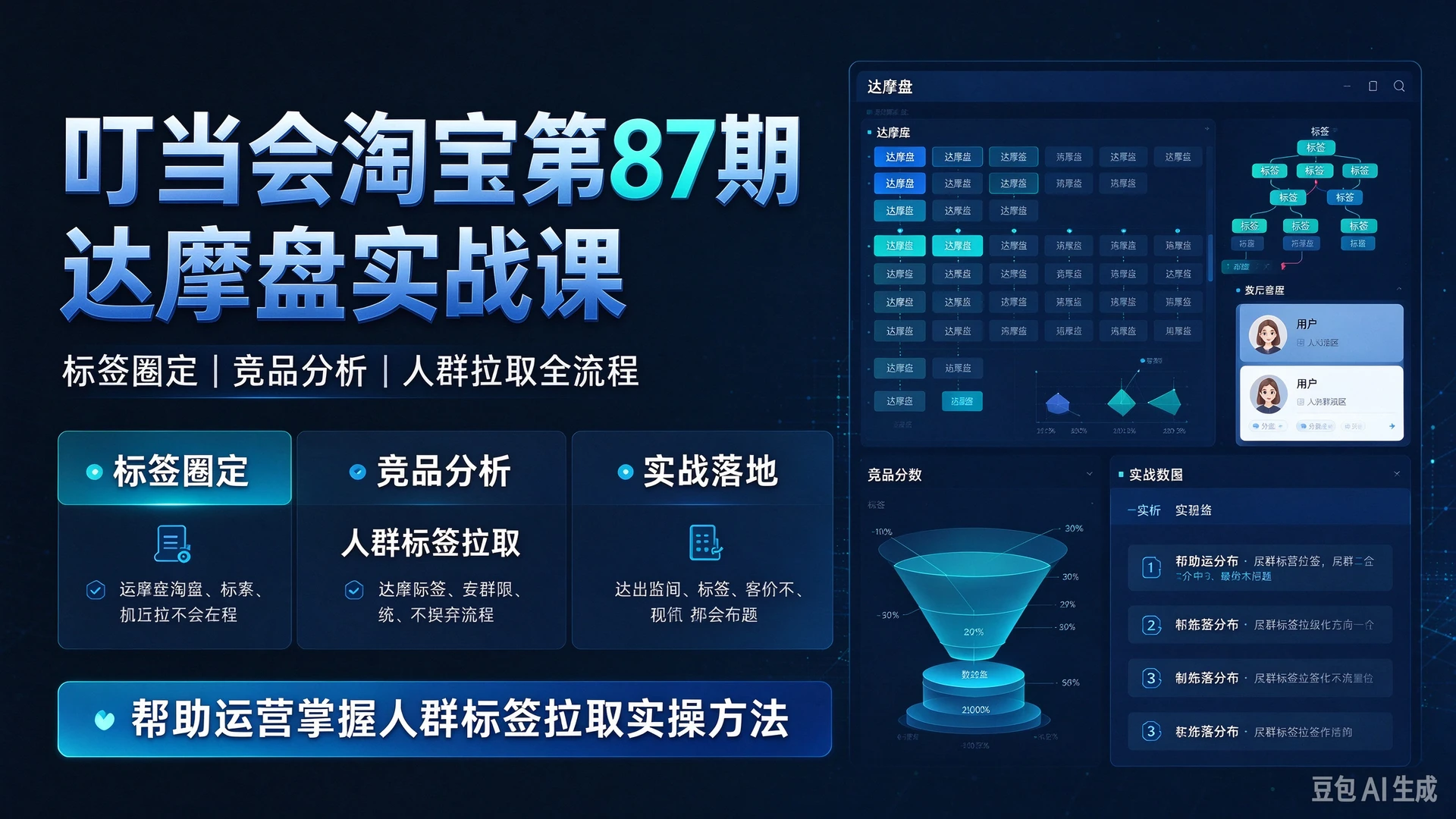 【精】叮当会淘宝第87期达摩盘侧重实战落地,讲解标签圈定与竞品分析,帮助运营掌握人群标签拉取实操方法-副业吧