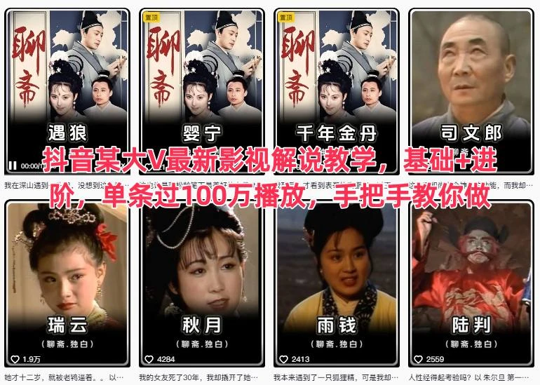 【精】抖音某大V最新影视解说教学,基础+进阶,单条过100万播放,手把手教你做-副业吧