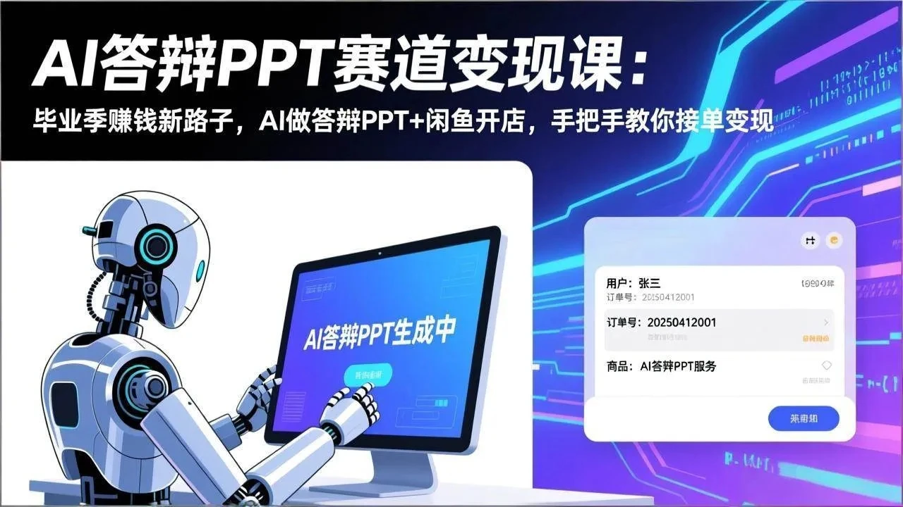 【精】AI答辩PPT赛道变现课：毕业季赚钱新路子，AI做答辩PPT+闲鱼开店，手把手教你接单变现-副业吧
