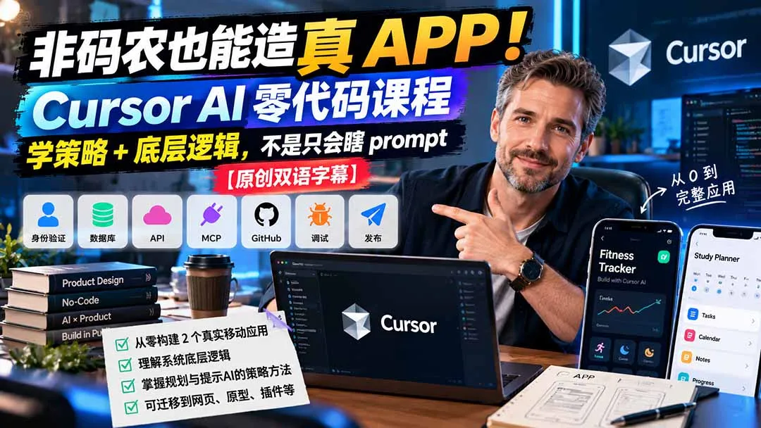 非码农也能造真 APP!Cursor AI 零代码课程:学策略 + 底层逻辑,不是只会瞎 prompt【原创双语字幕】-副业吧