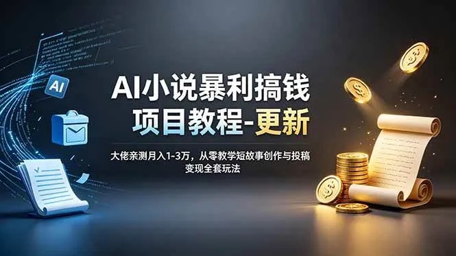 (19030期)AI小说暴利搞钱项目教程-更新,大佬亲测月入1-3万,从零教学短故事创作与投稿变现全套玩法-副业吧