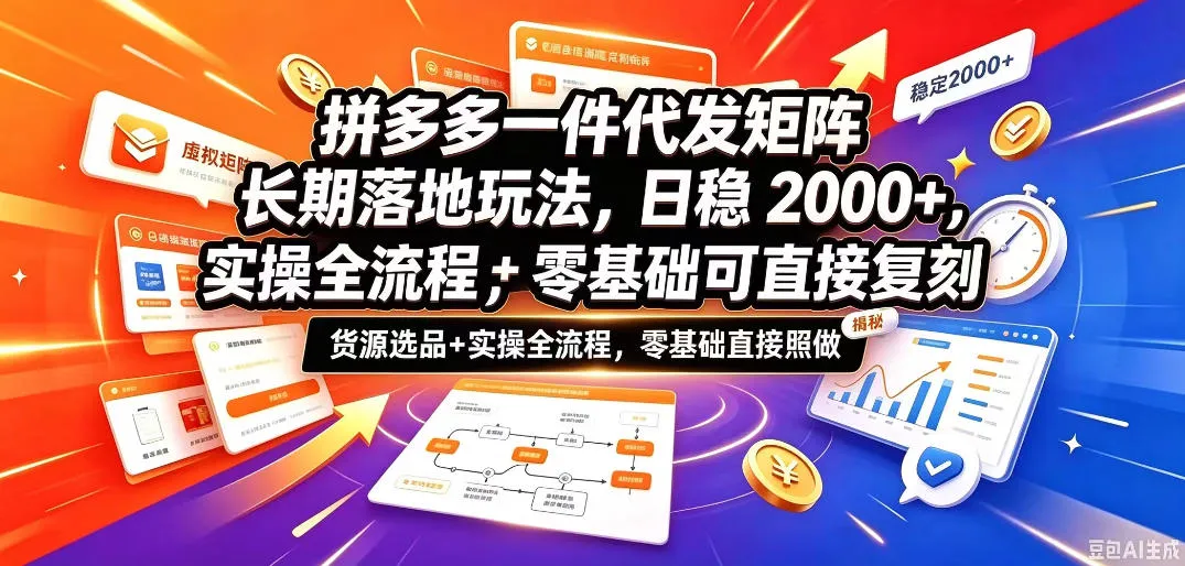 拼多多一件代发矩阵长期落地玩法,日稳入2k+,选品货源+实操全流程,零基础可直接复刻【拆解】-副业吧