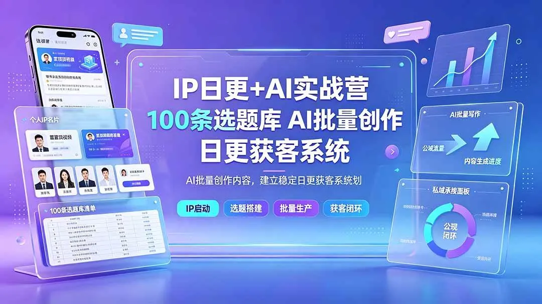 （19353期）IP日更+AI实战营：IP置顶视频制作×100条选题库搭建×10条日更规划，AI批量创作内容，建立稳定日更获客系统-副业吧
