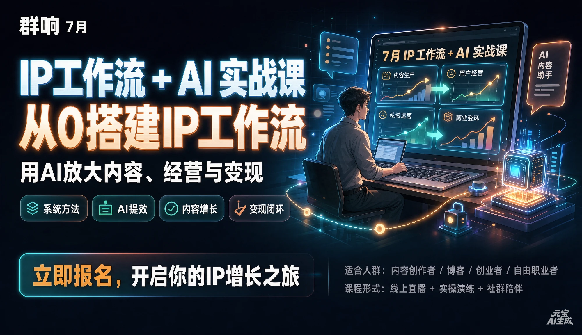 【精】群响-7月 IP工作流 + AI 实战课,从0搭建IP工作流,用AI放大内容、经营与变现-副业吧