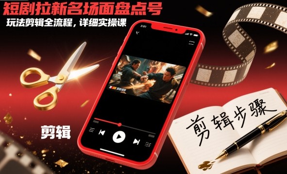 短剧拉新名场面盘点号玩法剪辑全流程，详细实操课-副业吧