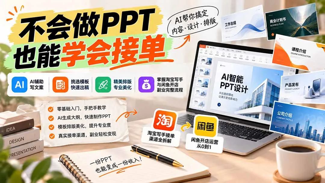 不会做PPT也能学会接单:AI辅助写文案、挑模板、做排版,掌握淘宝写手与闲鱼开店副业完整流程-副业吧