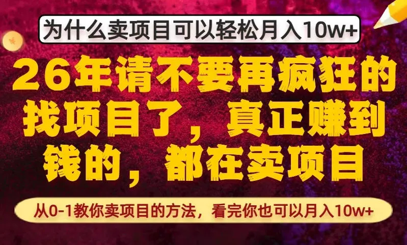 为什么真正賺到钱的都在卖项目，从0-1教你卖项目的方法，看完你也可以月入10w+【揭秘】-副业吧
