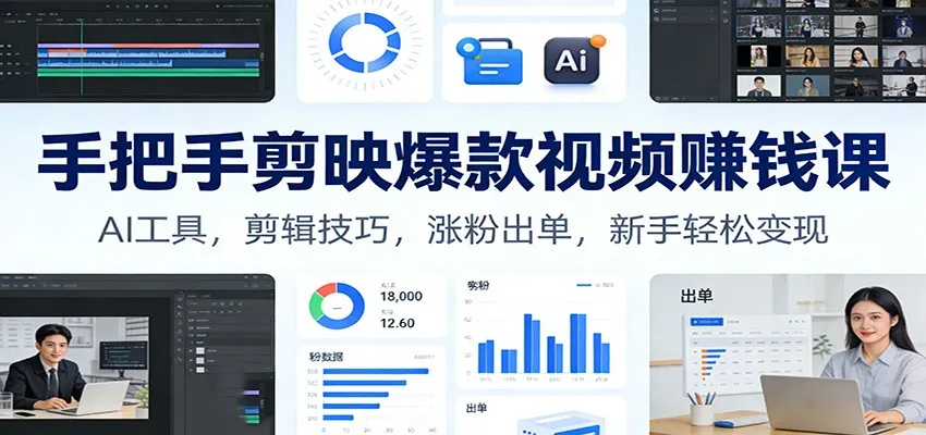 手把手剪映爆款视频赚钱课：AI工具，剪辑技巧，涨粉出单，新手轻松变现-副业吧