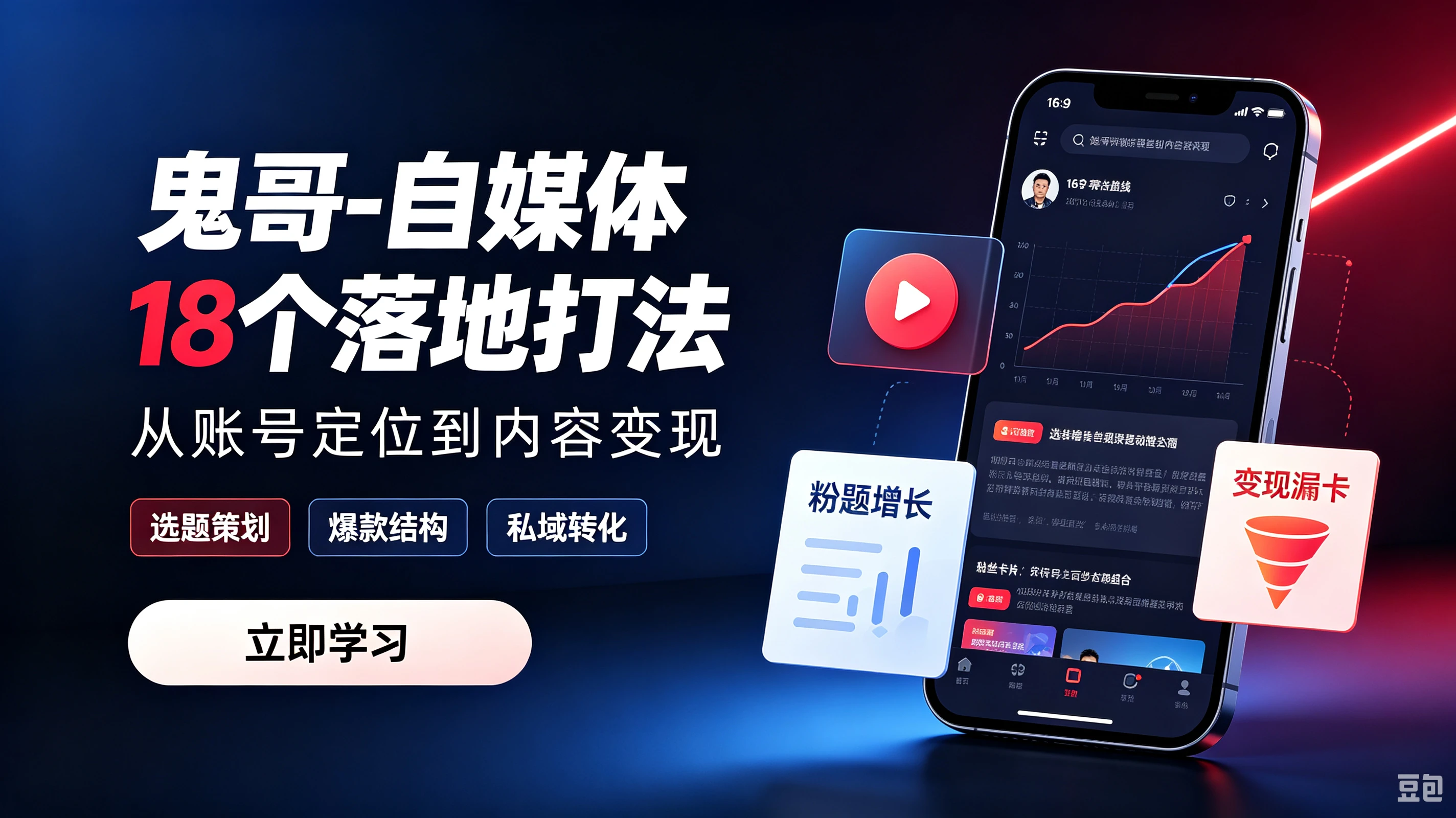 【精】鬼哥-自媒体18个落地打法,从账号定位到内容变现,选题策划、爆款结构、私域转化-副业吧