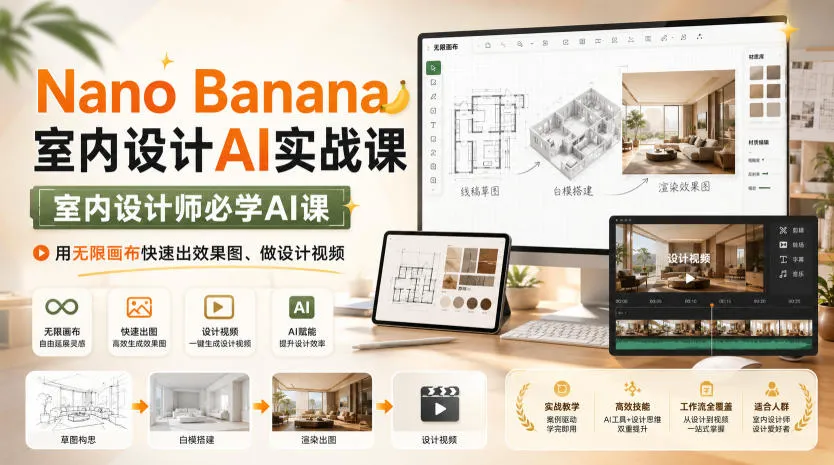Nano Banana室内设计AI实战课，室内设计师必学AI课，用无限画布快速出效果图、做设计视频-副业吧