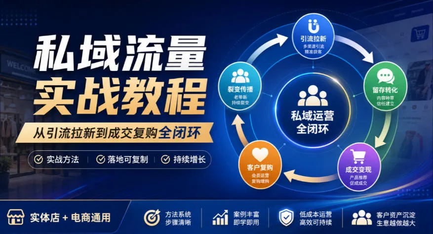 私域流量实战教程,从引流拉新到成交复购全闭环,实体店电商通用-副业吧
