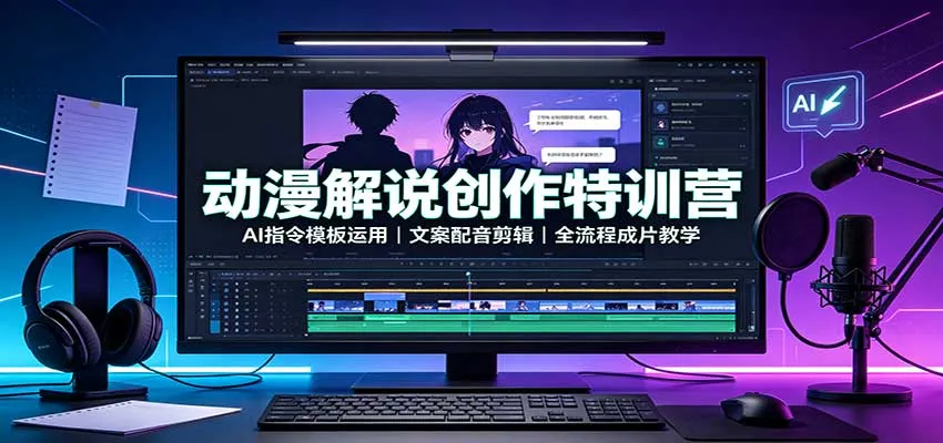 动漫解说创作特训营:AI指令模板运用,文案配音剪辑,全流程成片教学-副业吧