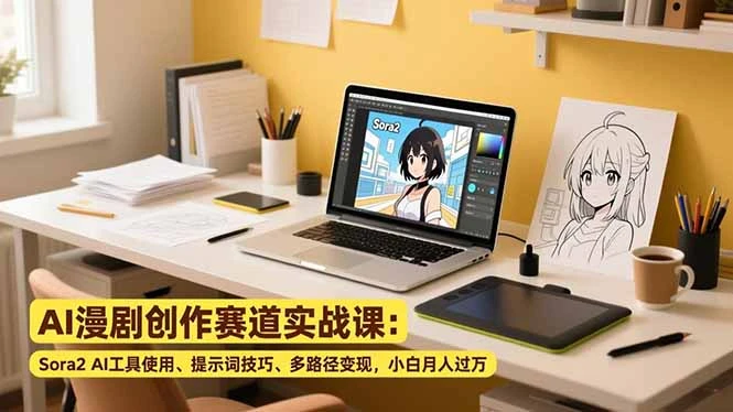【精】AI漫剧创作赛道实战课：Sora2 AI工具使用、提示词技巧、多路径变现，小白月入过万-副业吧