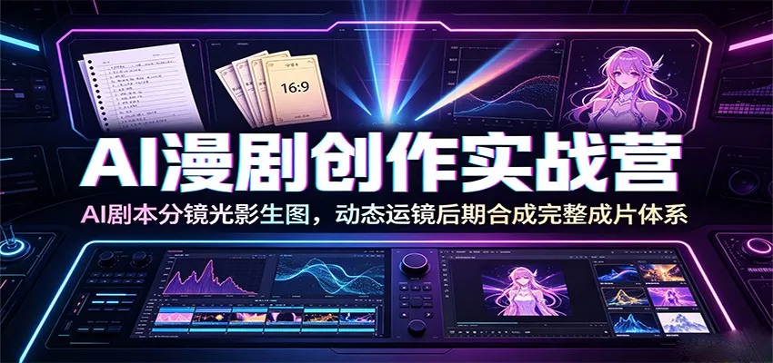 AI漫剧创作实战营:AI剧本分镜光影生图,动态运镜后期合成完整成片体系-副业吧