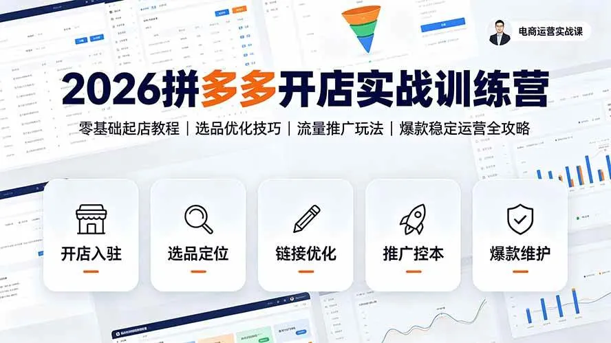 (19346期)2026拼多多开店实战训练营:零基础起店教程|选品优化技巧|流量推广玩法|爆款稳定运营全攻略-副业吧