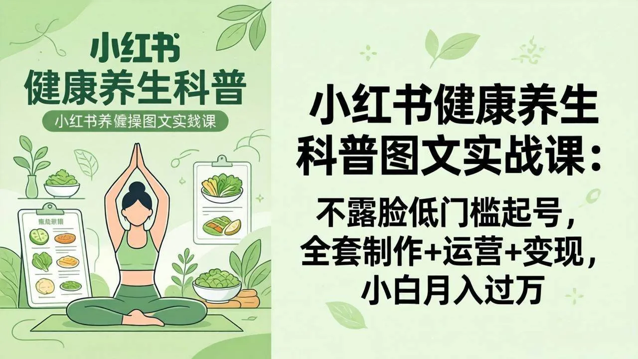 （18033期）2026小红书健康养生科普图文实战课：不露脸低门槛起号，全套制作+运营+变现，小白月入过万-副业吧