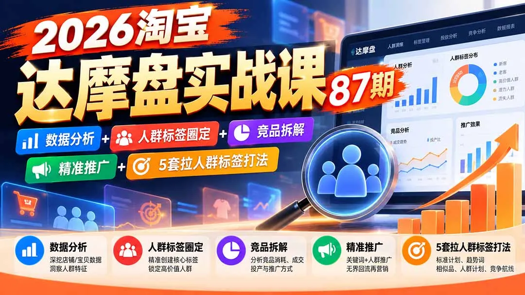 2026淘宝达摩盘实战课87期：数据分析+人群标签圈定+竞品拆解+精准推广+5套拉人群标签打法-副业吧