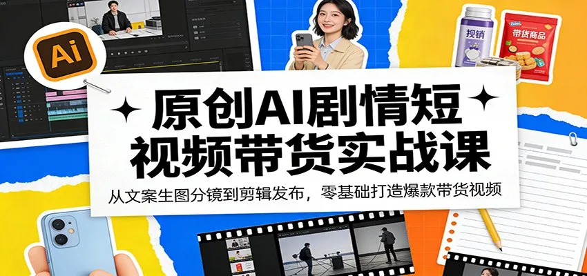 原创AI剧情短视频带货实战课：从文案生图分镜到剪辑发布，零基础打造爆款带货视频-副业吧