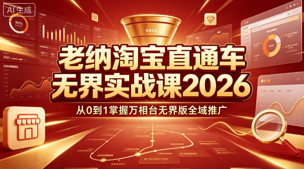 【精】老纳淘宝直通车无界实战课2026:从0到1掌握万相台无界版全域推广-副业吧