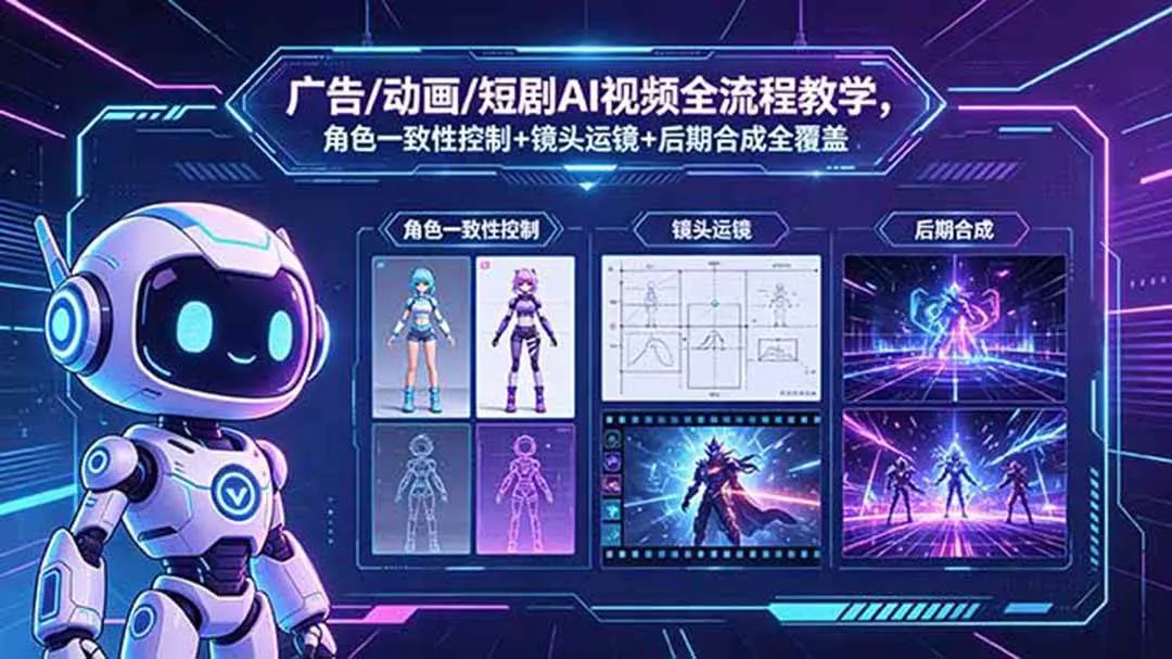 （18455期）广告/动画/短剧AI视频全流程教学，角色一致性控制+镜头运镜+后期合成全覆盖-副业吧