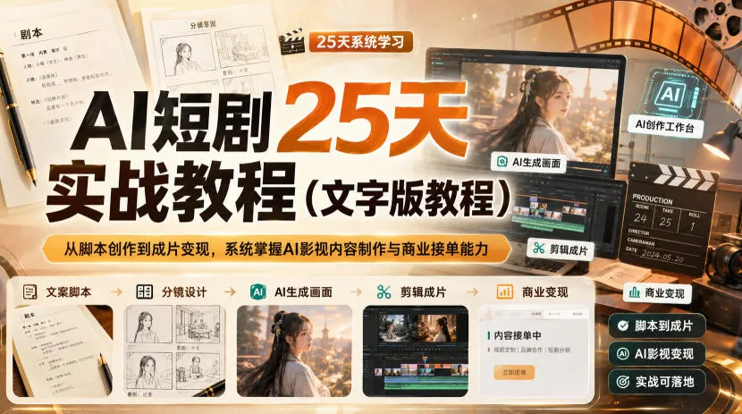 AI短剧25天实战教程(文字版教程)，从脚本创作到成片变现，系统掌握AI影视内容制作与商业接单能力-副业吧