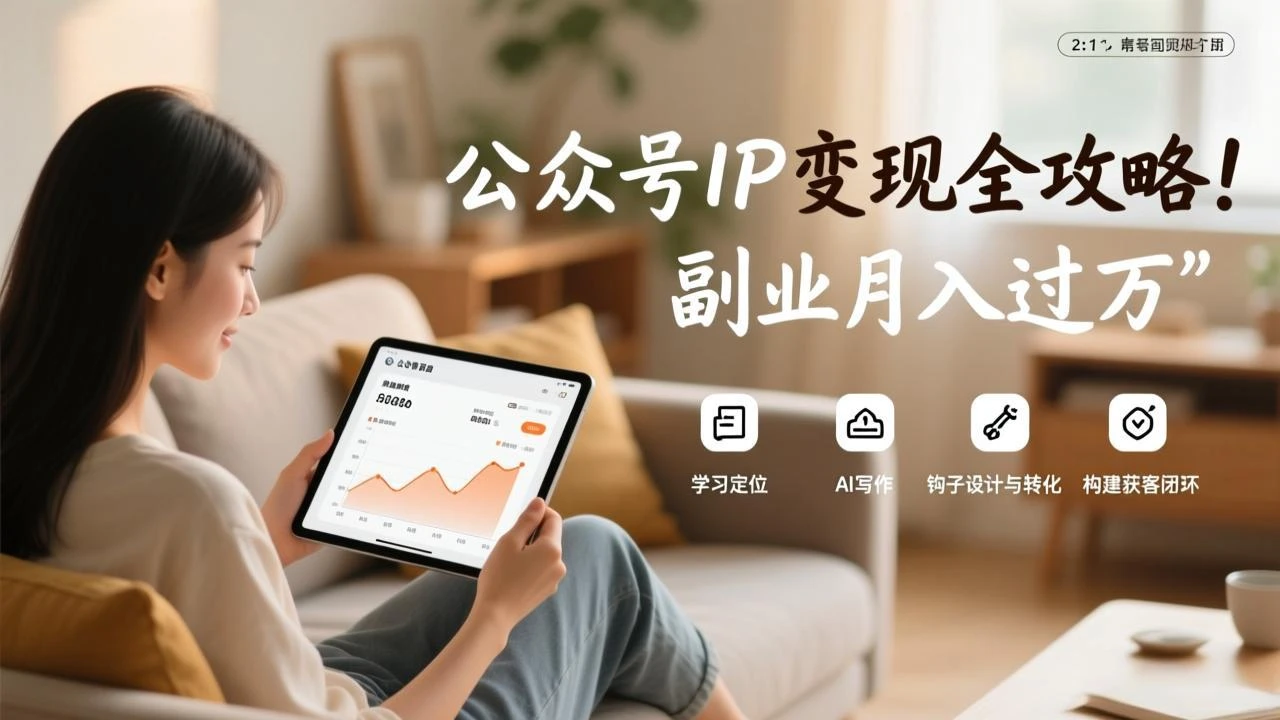 【精】公众号IP变现全攻略，学习定位、AI写作、钩子设计与转化，构建获客闭环，副业月入过万-副业吧
