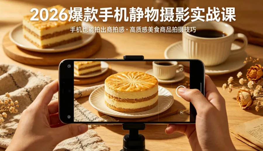2026爆款手机静物摄影实战课,手机也能拍出商拍感,学会拍出高质感美食商品-副业吧