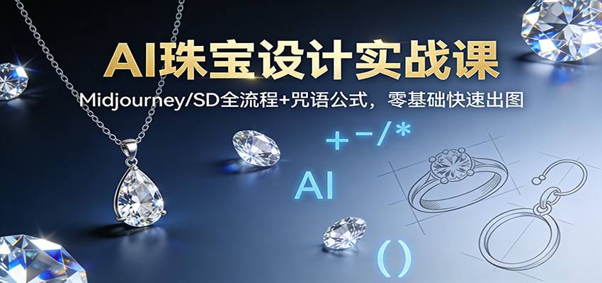 AI珠宝设计实战课:Midjourney/SD全流程+咒语公式,零基础快速出图-副业吧
