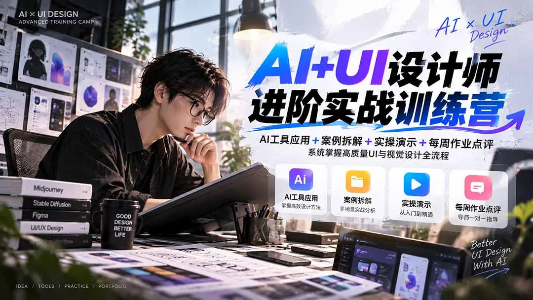 【无水印】AI+UI设计师进阶训练营-第4期：AI工具应用+案例拆解+实操演示+作业点评，掌握高质量UI与视觉设计全流程-副业吧