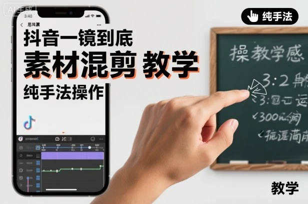 抖音一镜到底素材混剪教学，纯手法操作-副业吧