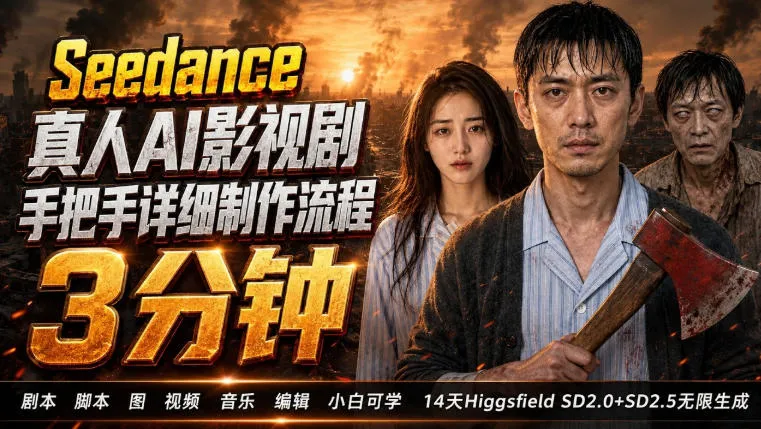 3分钟真人AI影视剧怎么做?SD 2.0手把手完整制作流程|Higgsfield 14天SD 2.0/2.5无限生成-副业吧